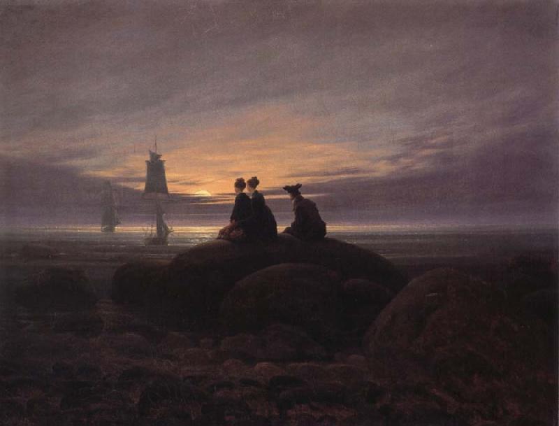 Caspar David Friedrich Moonsise over the Sea France oil painting art